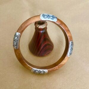 Retired Silpada Wood Sterling, silver etched bangle bracelet